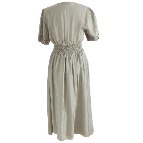 SEE U SOON SAGE GREEN SHORT SMOCKED PEASANT SLEEVE SURPLICE MAXI DRESS - XS - Picture 3 of 8